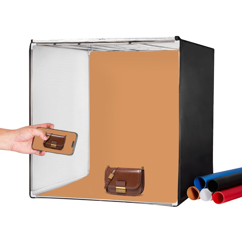 foto del prodotto box fotografico studio scatola luminosa 81,5x81,5 cm, kit light box 5600k, 210 luci led, 5 fondali, scatola luminosa fotografica da studio cri 95,