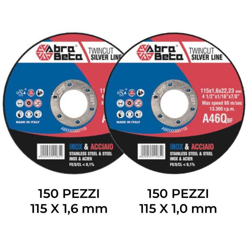foto del prodotto box misto dischi da taglio 300pz 115mm a46q abrabeta