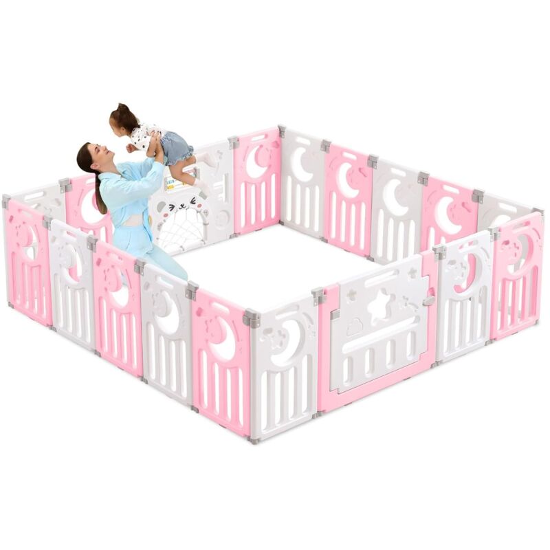foto del prodotto box per bambini 16 2 pannelli, barriera di sicurezza xxl, cancelletto di sicurezza in plastica ecologica con porta, 190x190 cm, rosa