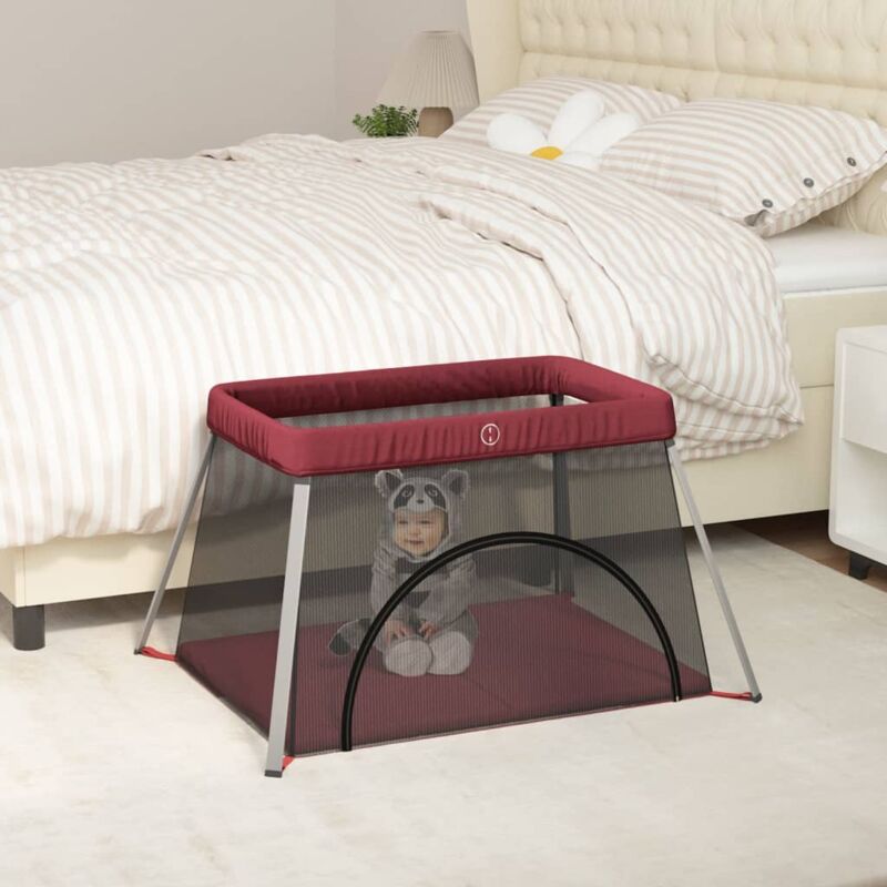 foto del prodotto box per bambini con materasso rosso tessuto di lino vidaxl