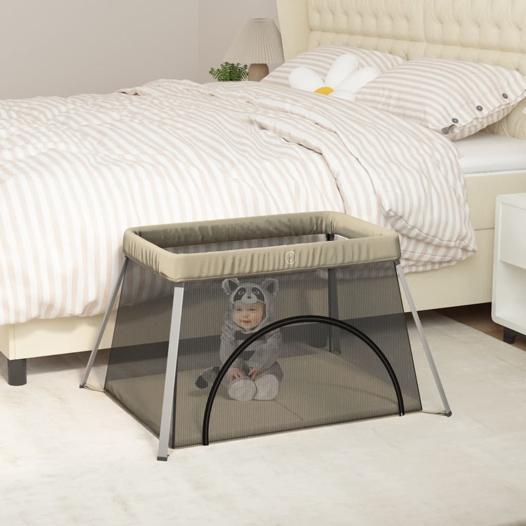 foto del prodotto box per bambini con materasso tortora tessuto di lino cod mxl 71026