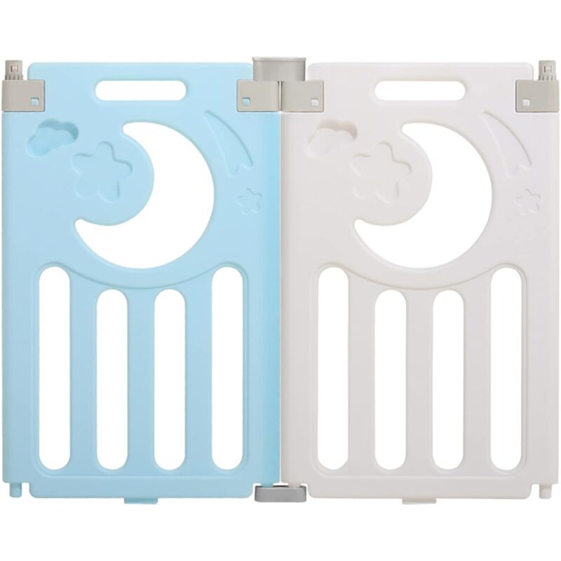 foto del prodotto box per bambini, pannelli di estensione per box per bambini, cancelletto di sicurezza in plastica ecologica 2 pannelli blu e bianco