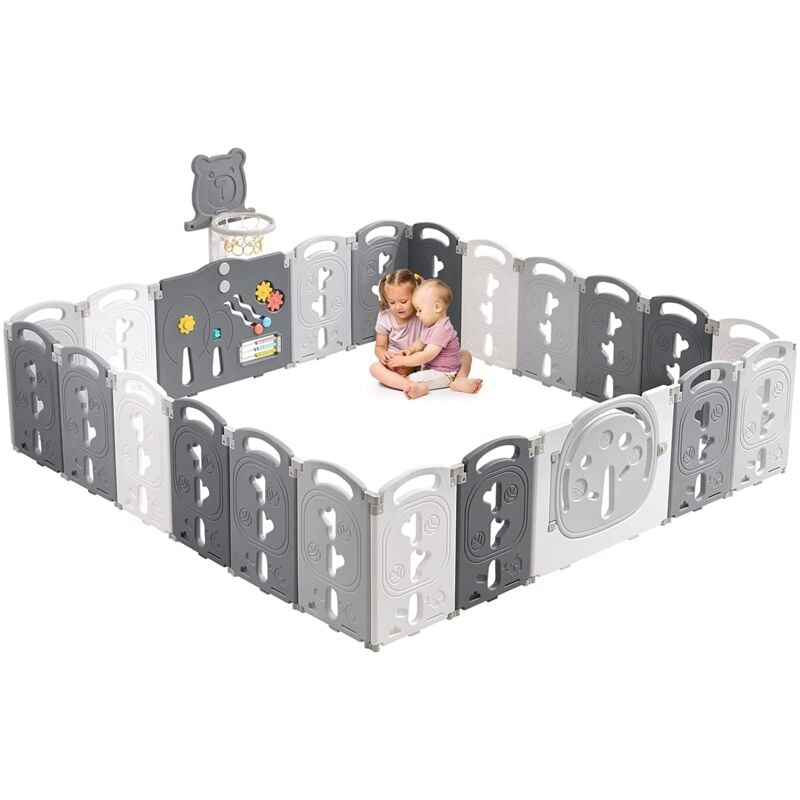 foto del prodotto box per bambini pieghevole yoleo, grande, 20 2 pannelli, cancelletto di sicurezza xxxl, con canestro da basket, centro attivit di sicurezza, grigio
