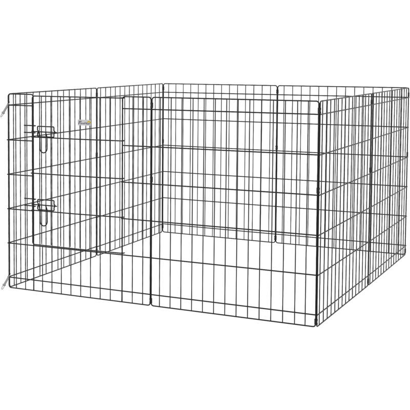 foto del prodotto box per cani e piccoli animali da 8 pezzi in filo di metallo 76x61cm nero pawhut