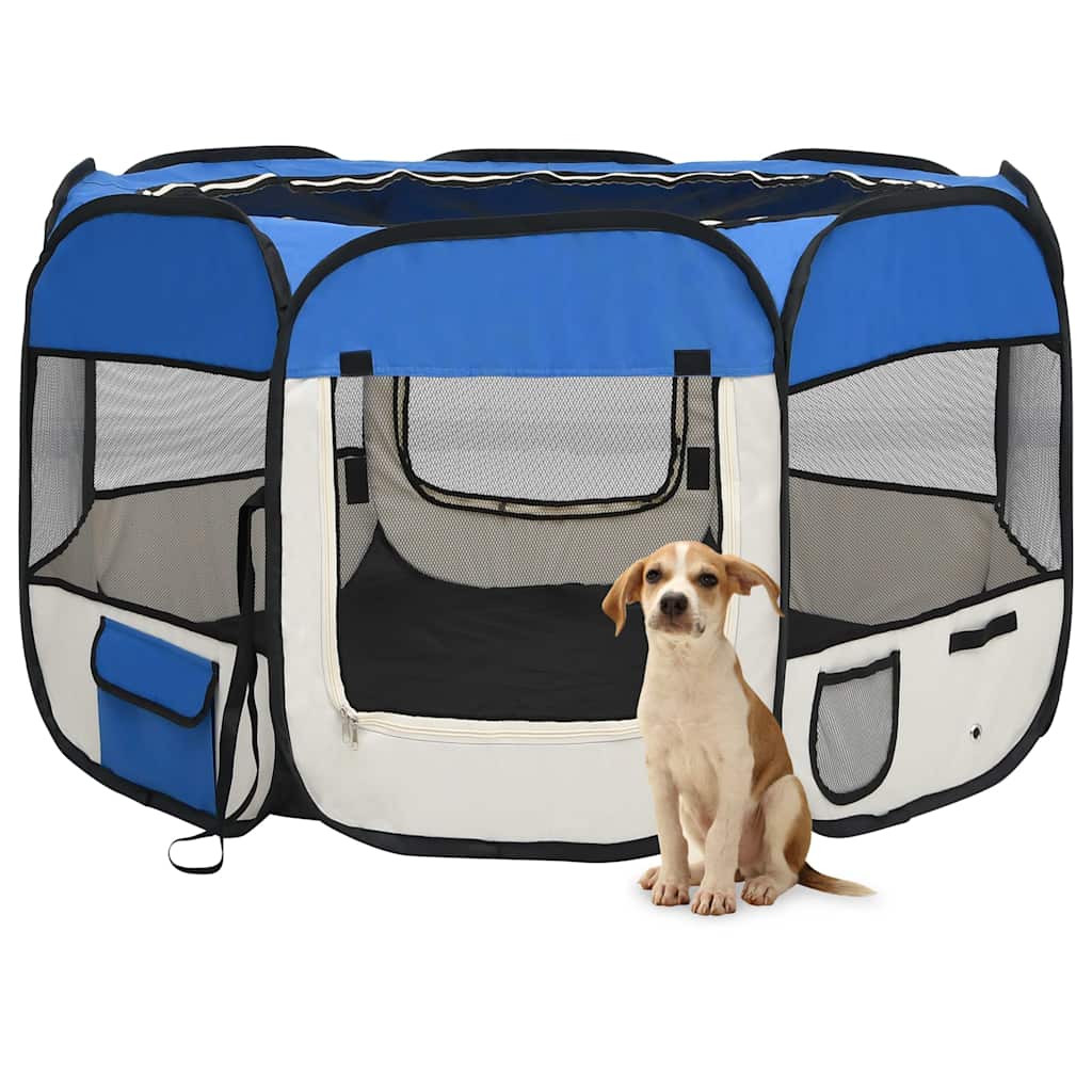 foto del prodotto box per cani pieghevole con borsa trasporto blu 110x110x58 cm cod mxl 51991