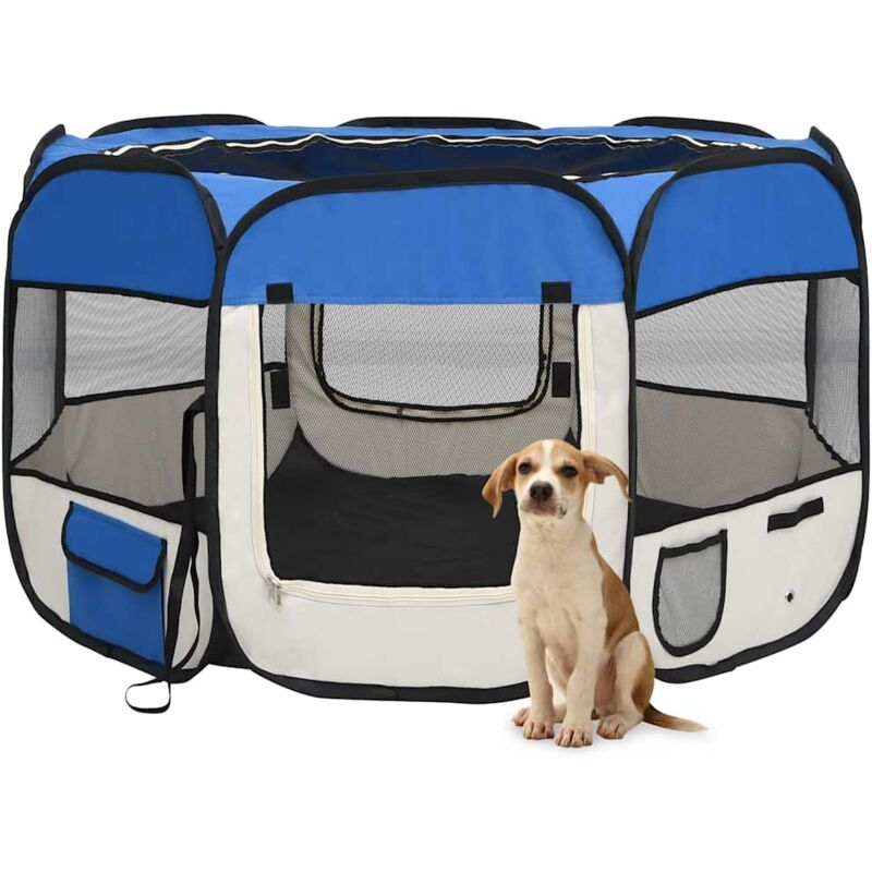foto del prodotto box per cani pieghevole con borsa trasporto blu 110x110x58 cm vidaxl
