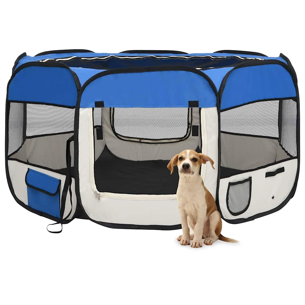 foto del prodotto box per cani pieghevole con borsa trasporto blu 125x125x61 cm cod mxl 53384