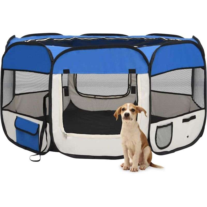 foto del prodotto box per cani pieghevole con borsa trasporto blu 125x125x61 cm vidaxl