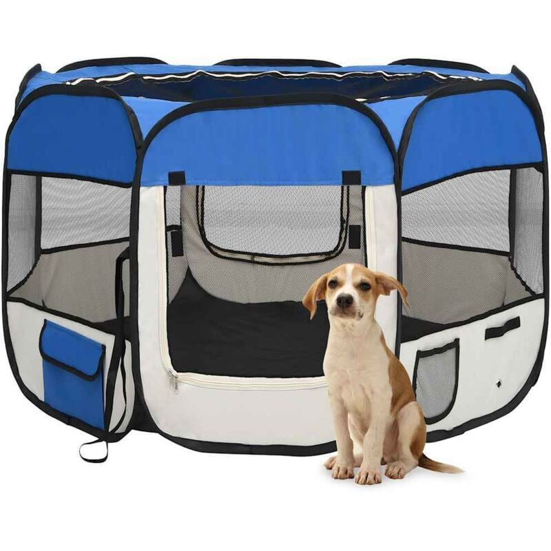 foto del prodotto box per cani pieghevole con borsa trasporto blu 90x90x58 cm vidaxl