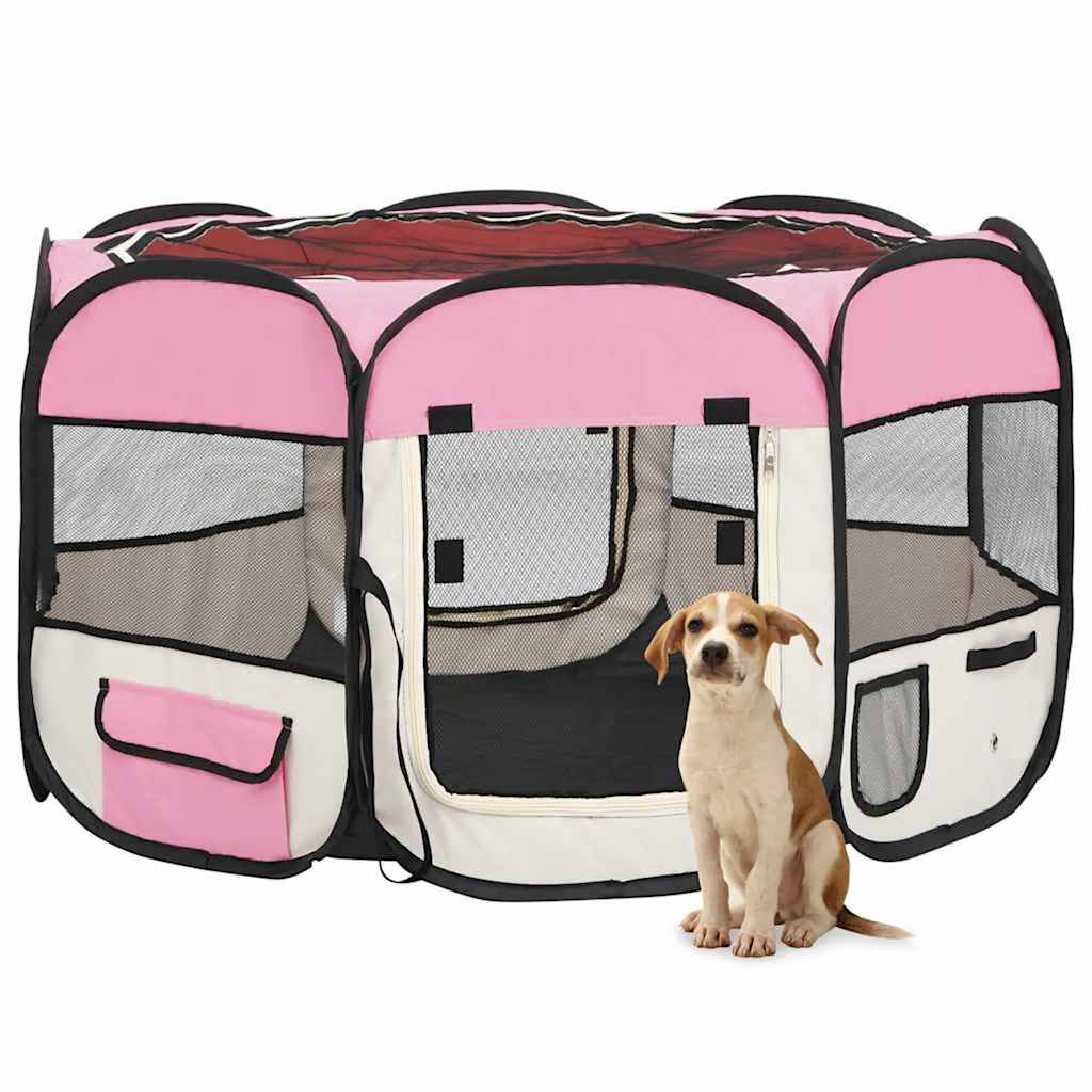 foto del prodotto box per cani pieghevole con borsa trasporto rosa 110x110x58 cm cod mxl 53178