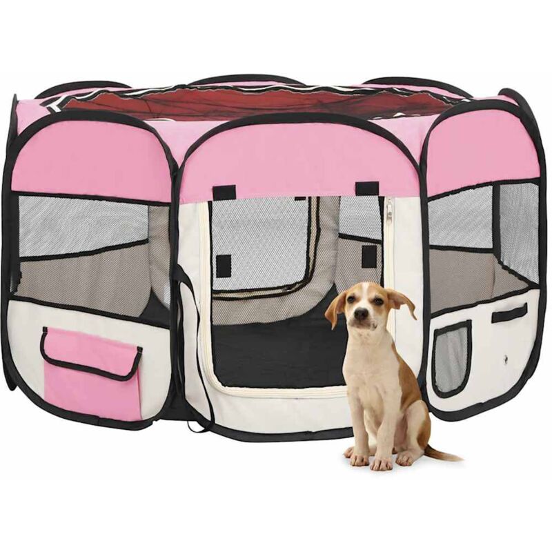 foto del prodotto box per cani pieghevole con borsa trasporto rosa 110x110x58 cm vidaxl