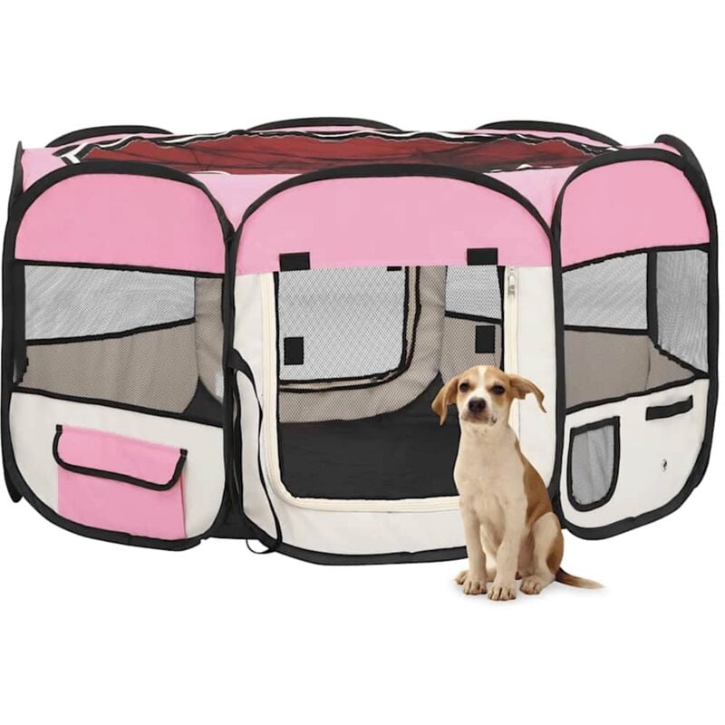 foto del prodotto box per cani pieghevole con borsa trasporto rosa 125x125x61 cm vidaxl