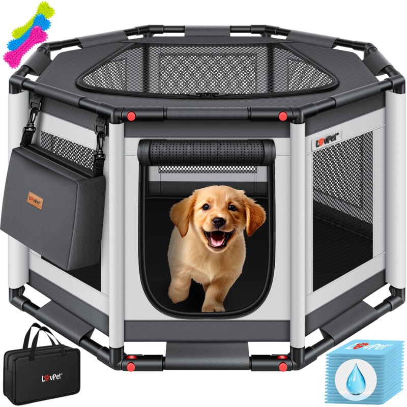 foto del prodotto box per cuccioli per interni ed esterni gabbia per cani tessuto oxford box per animali per piccoli animali cani gatti antracite grigio, l lovpet