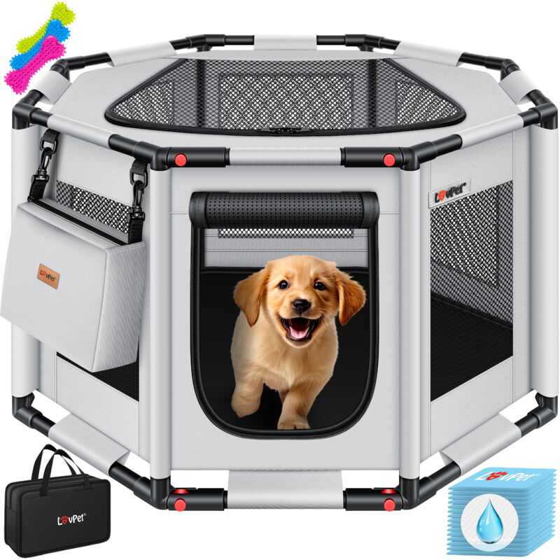 foto del prodotto box per cuccioli per interni ed esterni gabbia per cani tessuto oxford box per animali per piccoli animali cani gatti grigio grigio, m lovpet