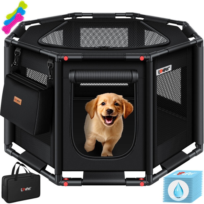 foto del prodotto box per cuccioli per interni ed esterni gabbia per cani tessuto oxford box per animali per piccoli animali cani gatti nero, m lovpet