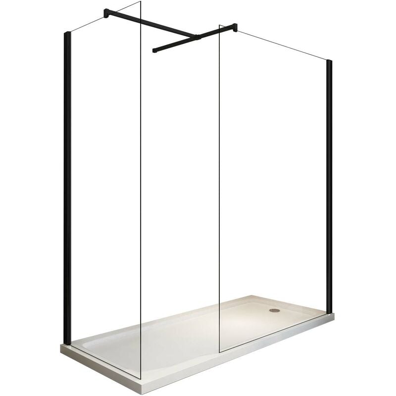 foto del prodotto box per doccia angolare tipo walk in h 200 8mm con vetri trasparenti telaio nero opaco 90x120 reversibile