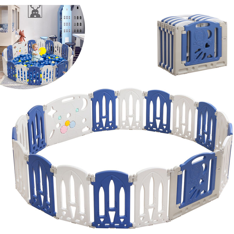 foto del prodotto box per neonati centro attivit pieghevole in plastica con porta e tavola giocattolo, parco giochi di sicurezza per bambini, bianco e blu 18 pezzi 
