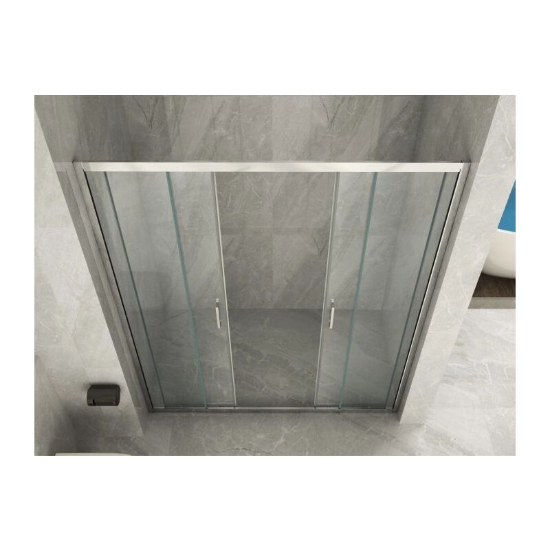 foto del prodotto box porta doccia doppia apertura scorrevole centrale vetro trasparente anticalcare 6mm misura 155 153 156 x h190 cm