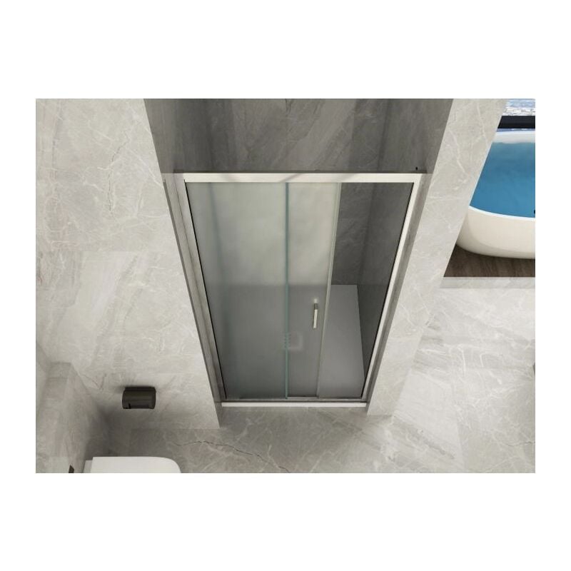 foto del prodotto box porta doccia vetro opaco anticalcare temperato 6mm apertura scorrevole laterale misura 110 108 111 x h190 cm