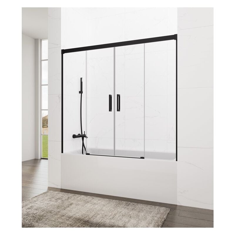foto del prodotto box vasca basic nero spazio 2 fissi 2 scorrevoli misura di installazione 172 182 cm