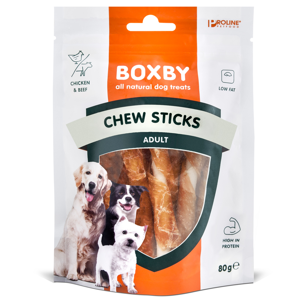 foto del prodotto boxby adult chew stick con pollo snack per cani 80 g