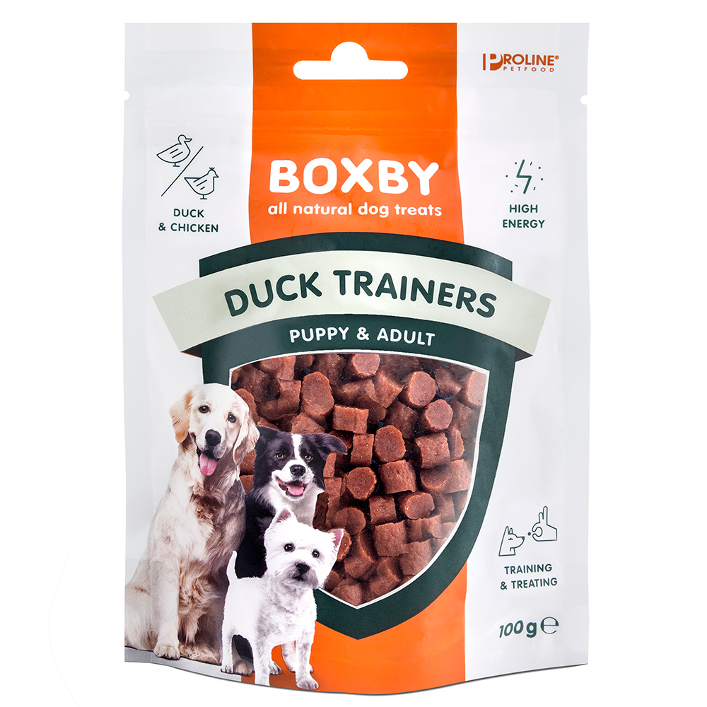foto del prodotto boxby puppy adult duck trainers snack per cani 100 g