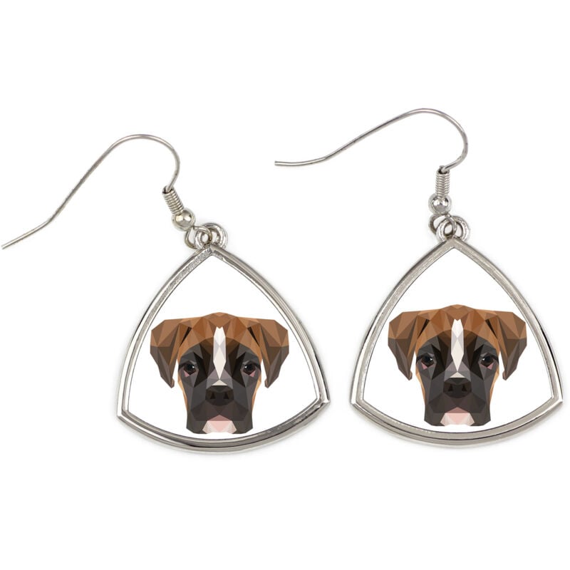foto del prodotto boxer, boxer iii - orecchini con foto e scritta cane geometrico art-dog