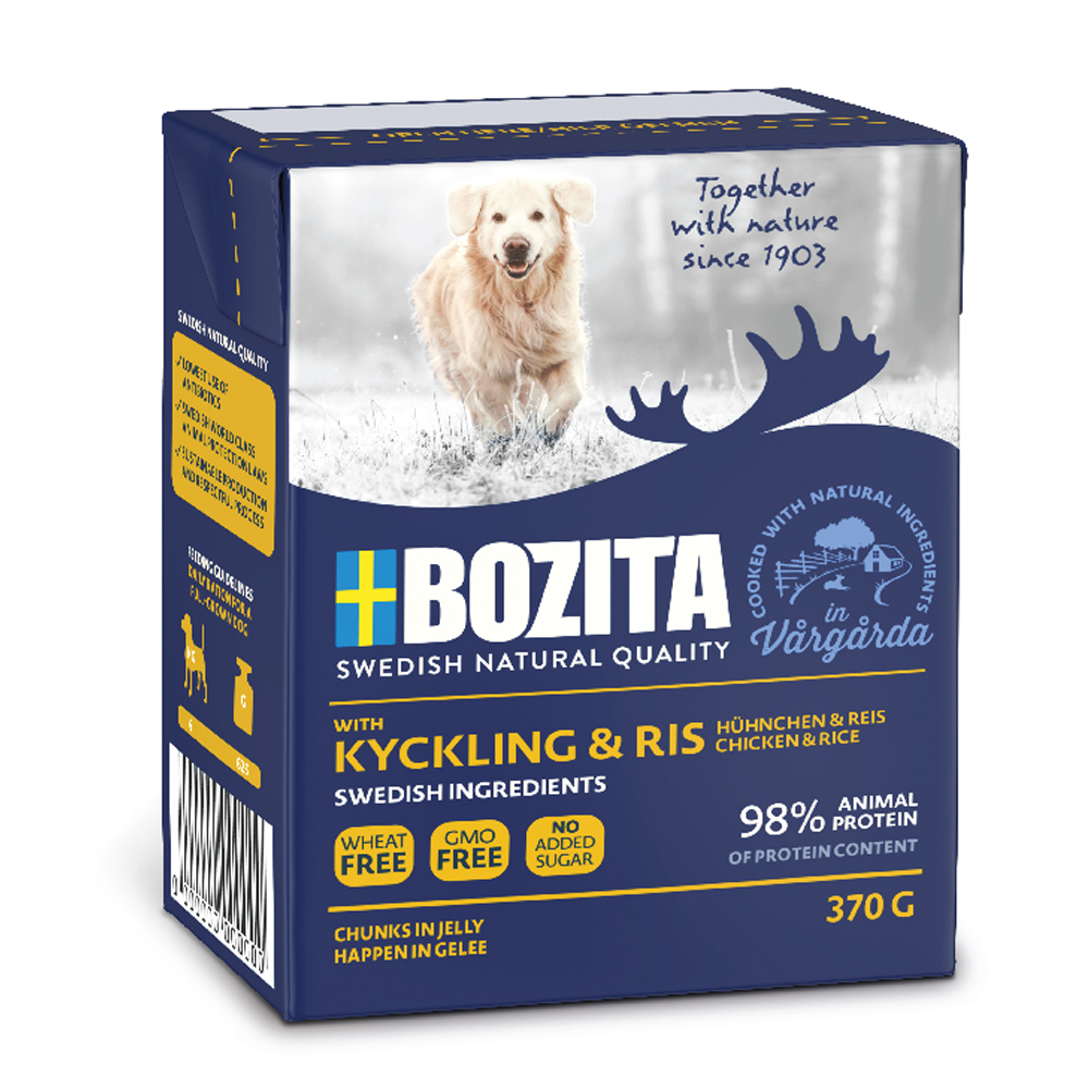 foto del prodotto bozita bocconcini in gelatina 6 x 370 g umido per cane pollo riso