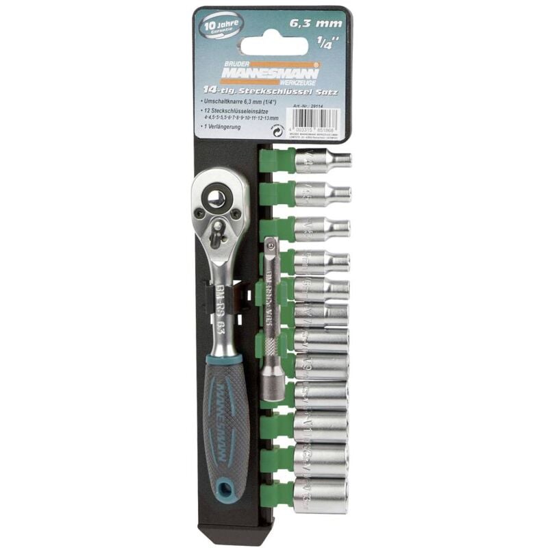 foto del prodotto br der mannesmann m29114 1 4 6.3 mm kit di chiavi a bussola 4, 4.5, 5, 5.5, 6, 7, 8, 9, 10, 11, 12, 13, 14