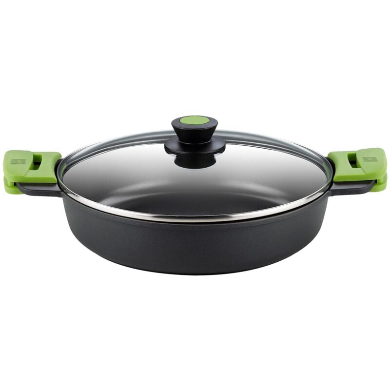 foto del prodotto bra prior, casseruola bassa con coperchio in vetro e manici in silicone, 36 cm, nero