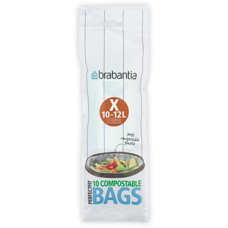 foto del prodotto brabantia pattumiera compostabile perfectfit, misura x, 10 12l, 10 sacchetti per rotolo, bianco