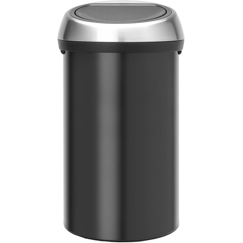 foto del prodotto brabantia touch bin pattumiera in acciaio, coperchio inox satinato anti impronte, 60 l, nero opaco
