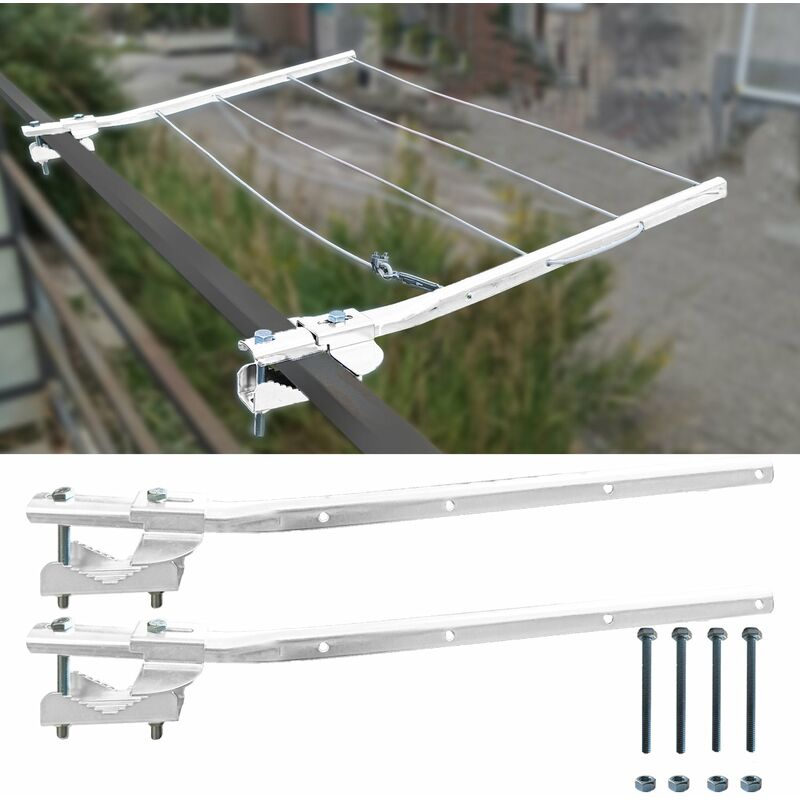foto del prodotto bracci stendibiancheria da balcone esterno, stendibiancheria da ringhiera fisso c piastra bianco