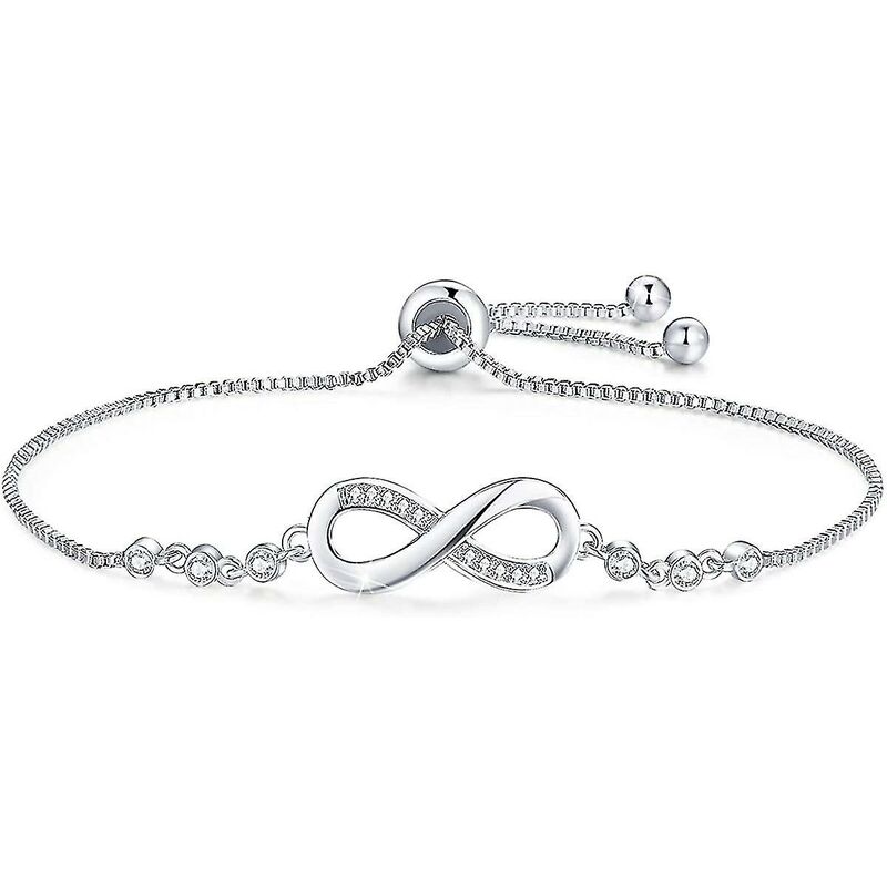 foto del prodotto bracciale doppio cuore in argento sterling 925 placcato oro bianco braccialetti infinito regolabili con pav di zirconi, regalo di gioielli di