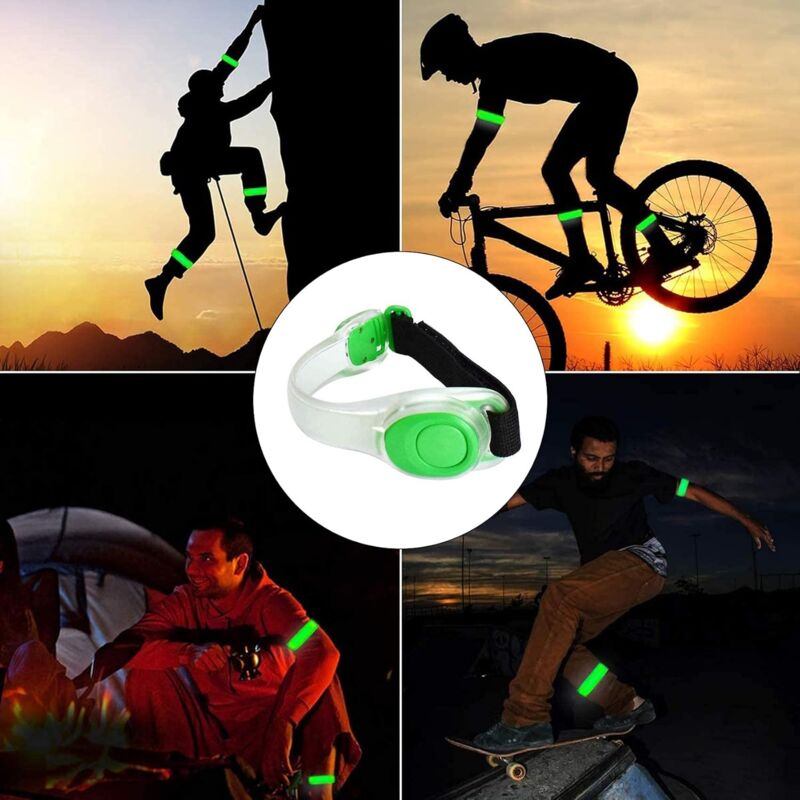 foto del prodotto bracciale luminoso a led 2 pezzi , braccialetto led riflettente, braccialetto di sicurezza regolabile ad alta visibilit per sport all aria aperta,