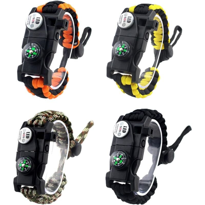 foto del prodotto braccialetti di sopravvivenza confezione da 4 attrezzatura da escursionismo kit di attrezzatura da campeggio selvaggio kit di sopravvivenza di