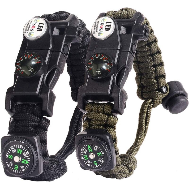 foto del prodotto braccialetto di sopravvivenza con paracadute per uomo e donna, kit di braccialetti militari con selce bussola termometro fischietto luce led