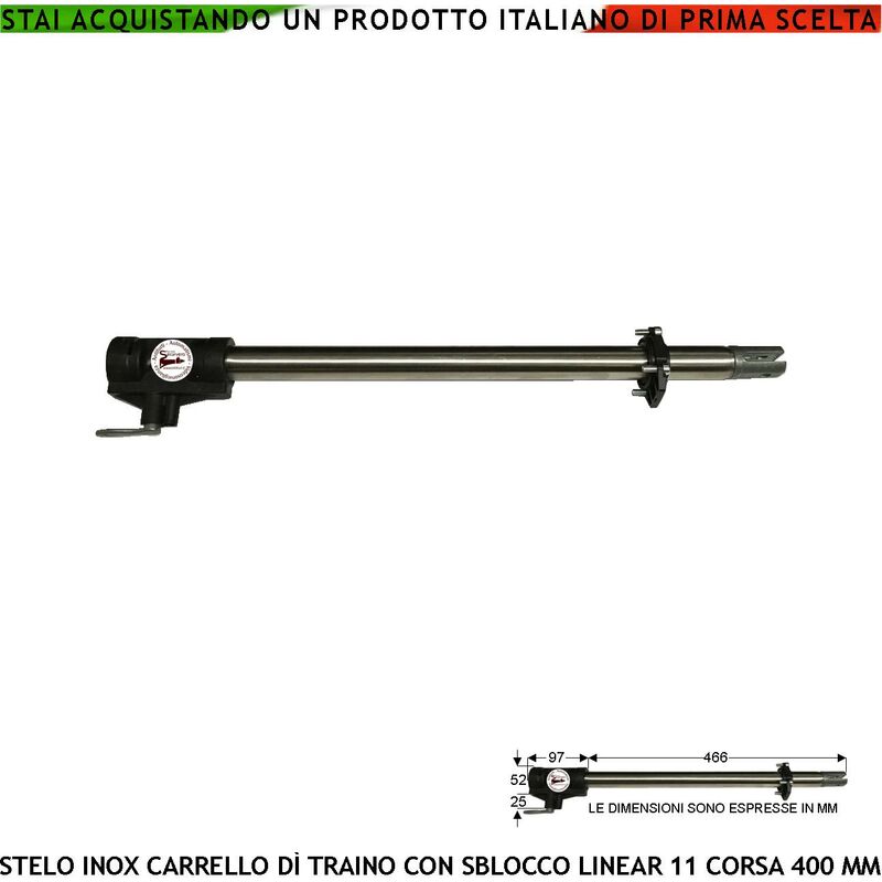 foto del prodotto braccio di ricambio in acciaio 942 stelo retrattile corsa 400 mm con di carrello di traino sblocco emergenza a chiave per motori cancello linear 11