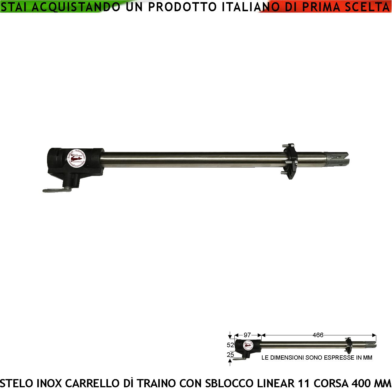 foto del prodotto braccio di ricambio in acciaio 942 stelo retrattile corsa 400 mm con di carrello di traino sblocco emergenza a chiave per motori cancello linear 11 sv-ml4 vh 400 vh 220 bh 24 sopporta spinta 200 kg