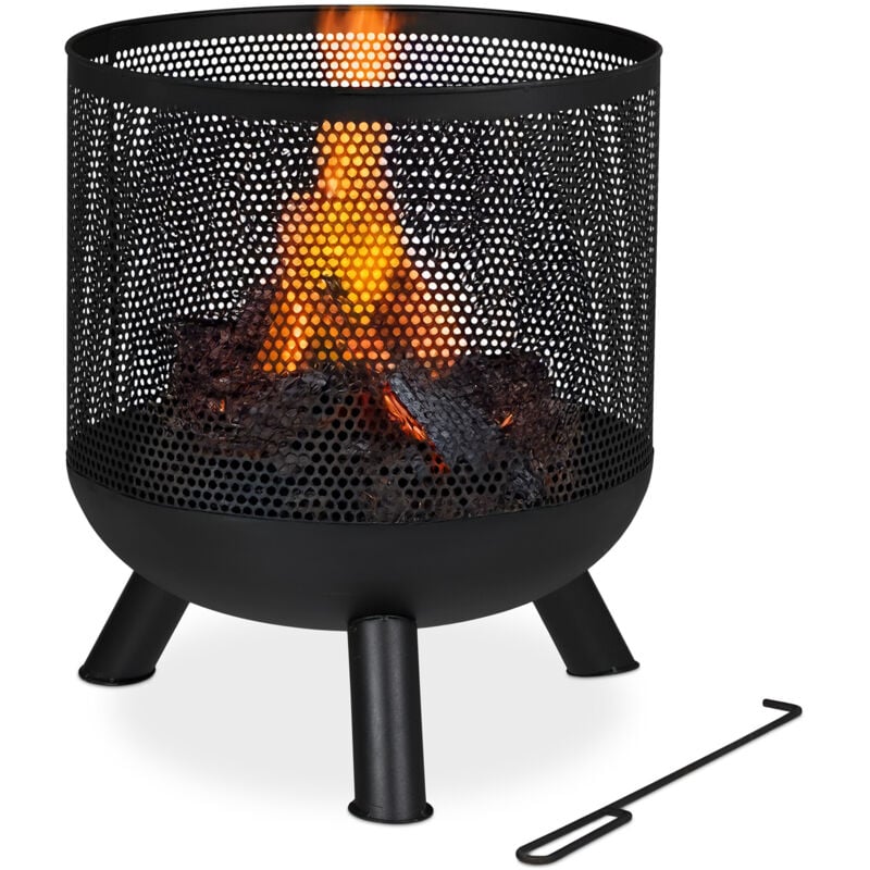 foto del prodotto braciere con attizzatoio e graticola, design a rete, focolare per il giardino, hd 53 x 44 cm, in acciaio, nero relaxdays
