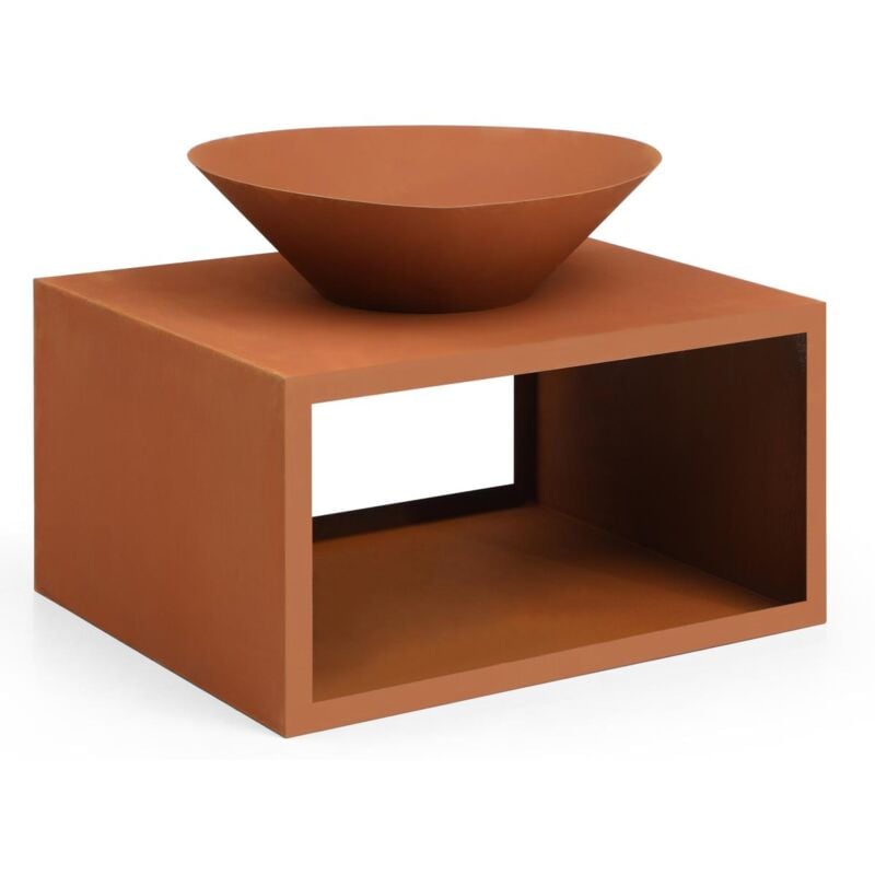 foto del prodotto braciere con portalegna l90 x h67,5 x p75 cm in acciaio corten bezio