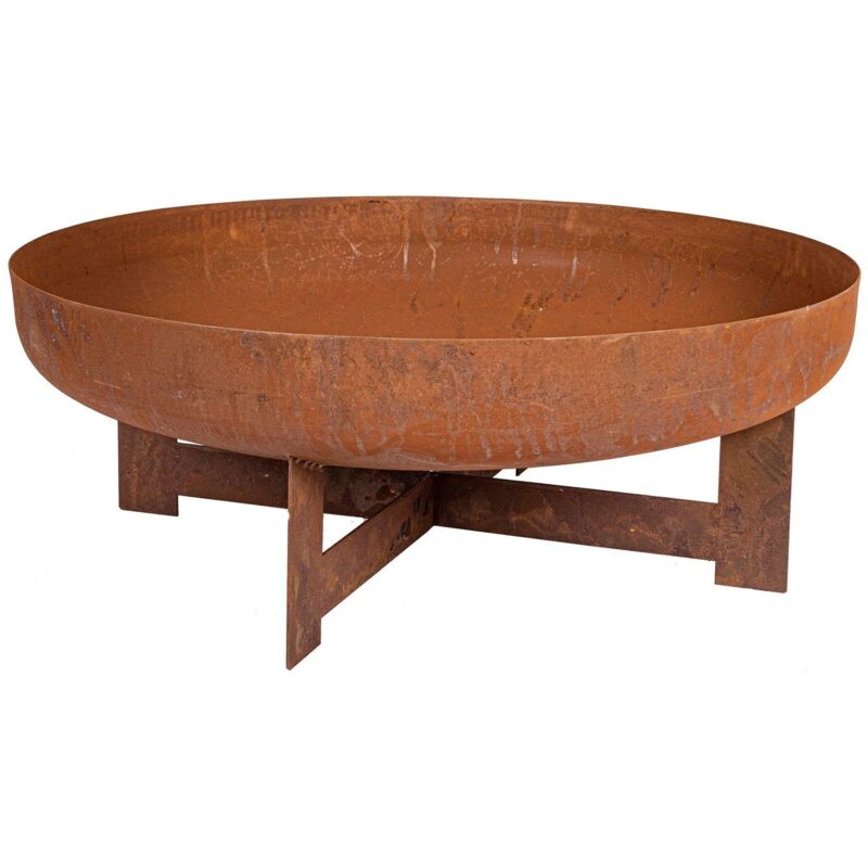 foto del prodotto braciere efesto basso, color ruggine autentico, struttura in acciaio resistente per esterno - 50 x h 21 cm