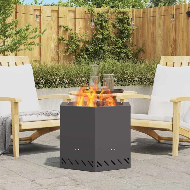 foto del prodotto braciere senza fumi esagonale nero 58x58x51 cm acciaio