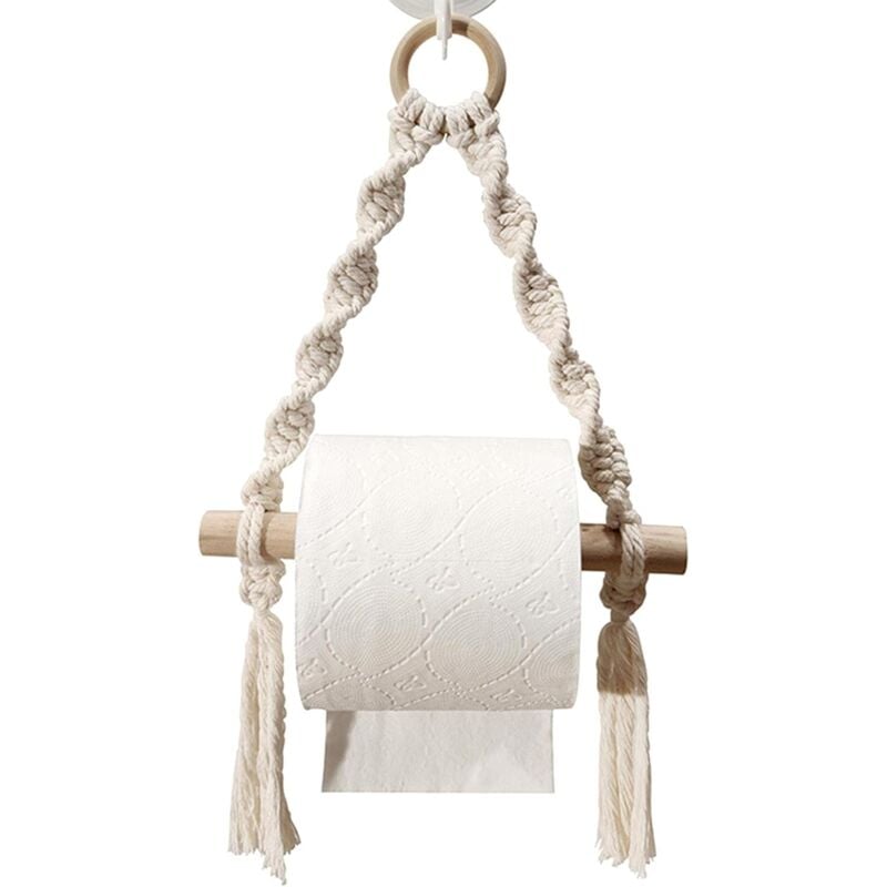 foto del prodotto braided rope hanging paper roll holder, kitchen toilet paper holder, lace paper towel holder, for bathroom, toilet, bedroom milky 