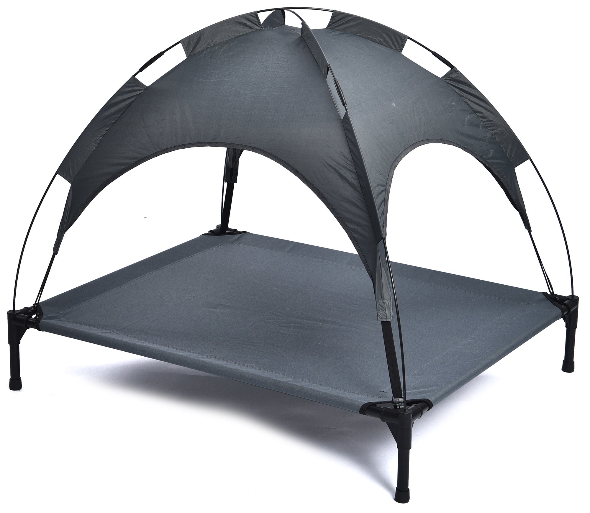 foto del prodotto brandina per cani 105x85x85 cm con tettuccio in metallo e tessuto grigio
