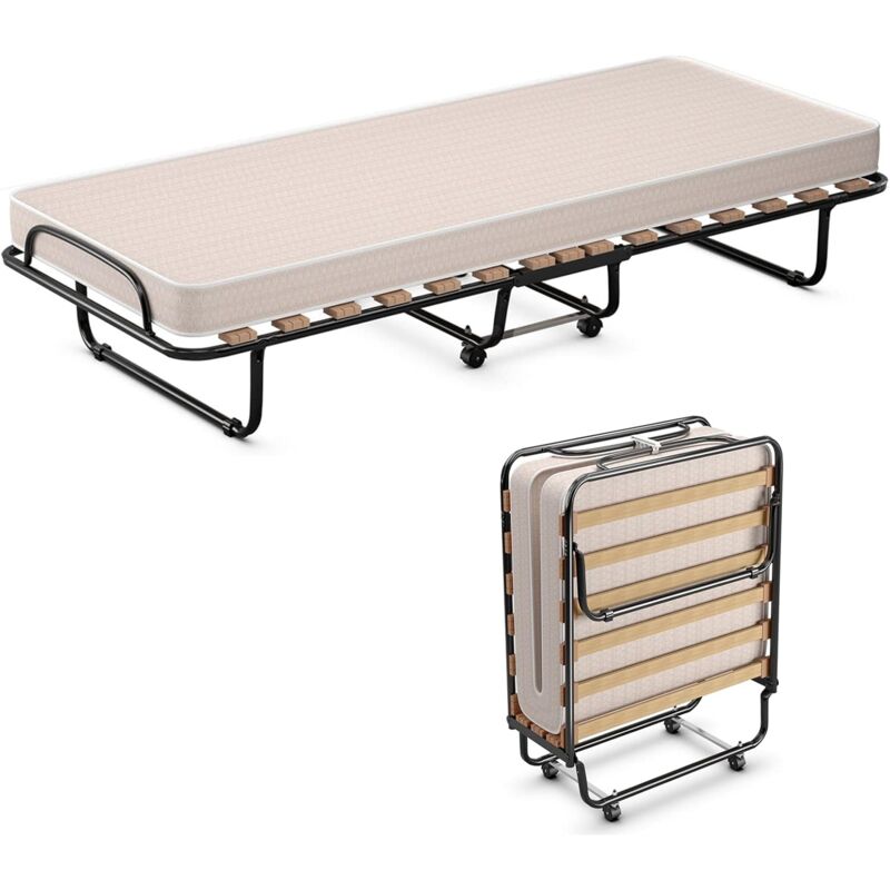 foto del prodotto brandina pieghevole con materasso,190 x 80 x 37 cm, carico 130 kg, materasso memory, a 15 doghe, made in italy beige goplus