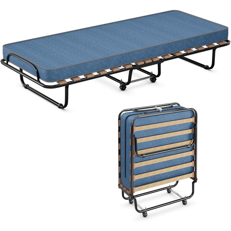 foto del prodotto brandina pieghevole con materasso,190 x 80 x 37 cm, carico 130 kg, materasso memory, a 15 doghe, made in italy blu goplus