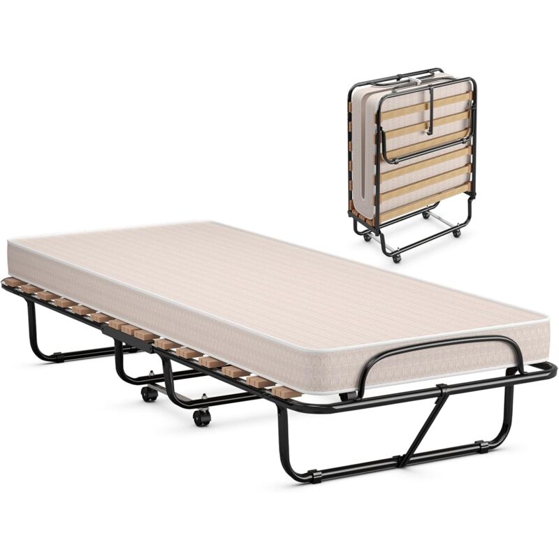 foto del prodotto brandina pieghevole con materasso,190 x 80 x 39 cm, carico 130 kg, materasso memory, a 15 doghe, made in italy, beige goplus
