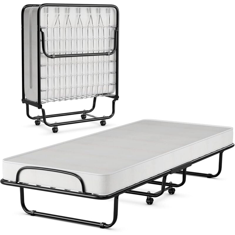 foto del prodotto brandina pieghevole con materasso, in memory foam da 10cm, letto portatile con struttura in metallo e 4 ruote, portata massima 130kg, 190x80x39cm