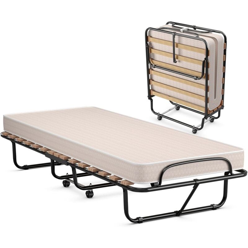 foto del prodotto brandina pieghevole con materasso, in memory foam, struttura resistente e 4 ruote girevoli, lettino pieghevole per casa ufficio, 190x80x39 cm